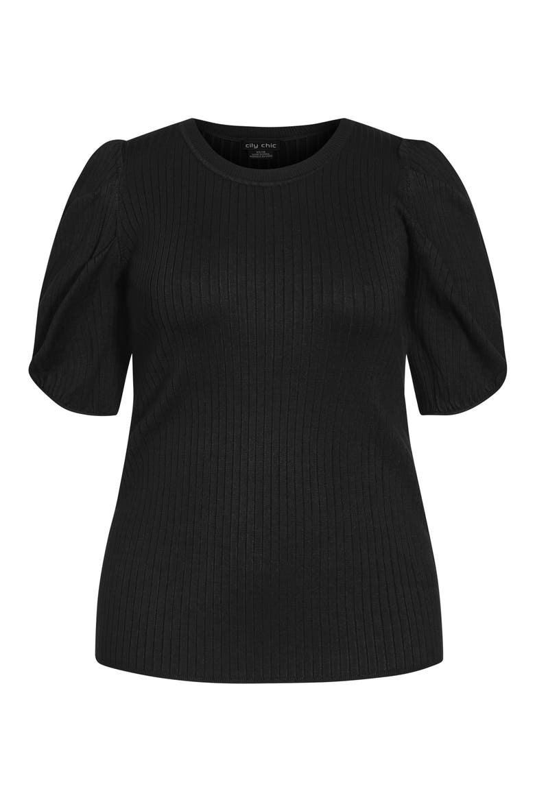 Sweet Rib Puff Sleeve Top, Alternate, color, BLACK