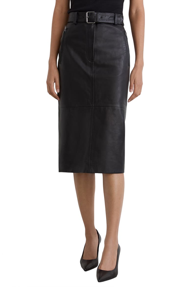 Neriah Leather Midi Skirt, Main, color, BLACK
