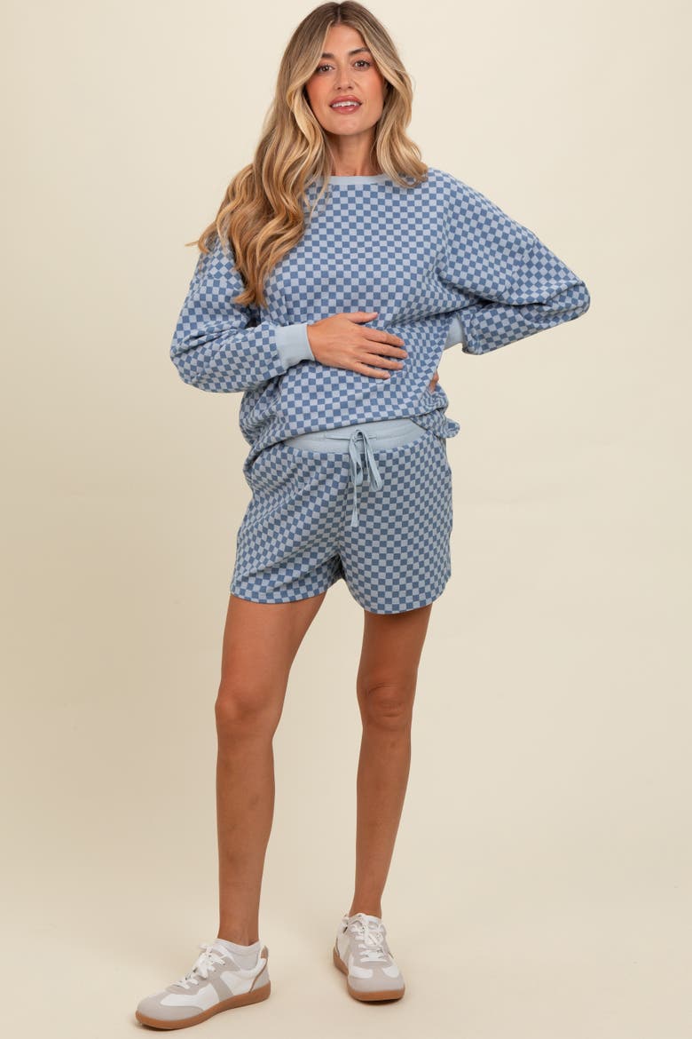 Checkered Plaid Pullover Shorts Set, Alternate, color, Blue