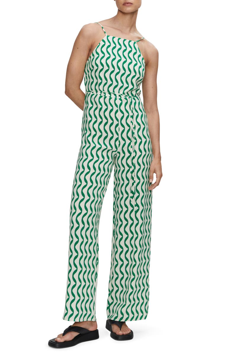 MANGO Cutout Back Belted Jumpsuit, Main, color, 