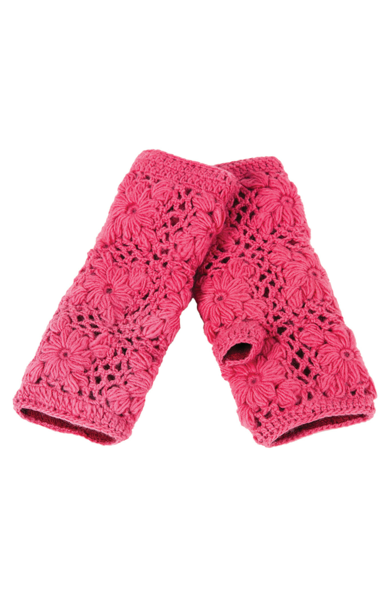 Nirvanna Designs Flower Crochet Handwarmers, Alternate, color, Black