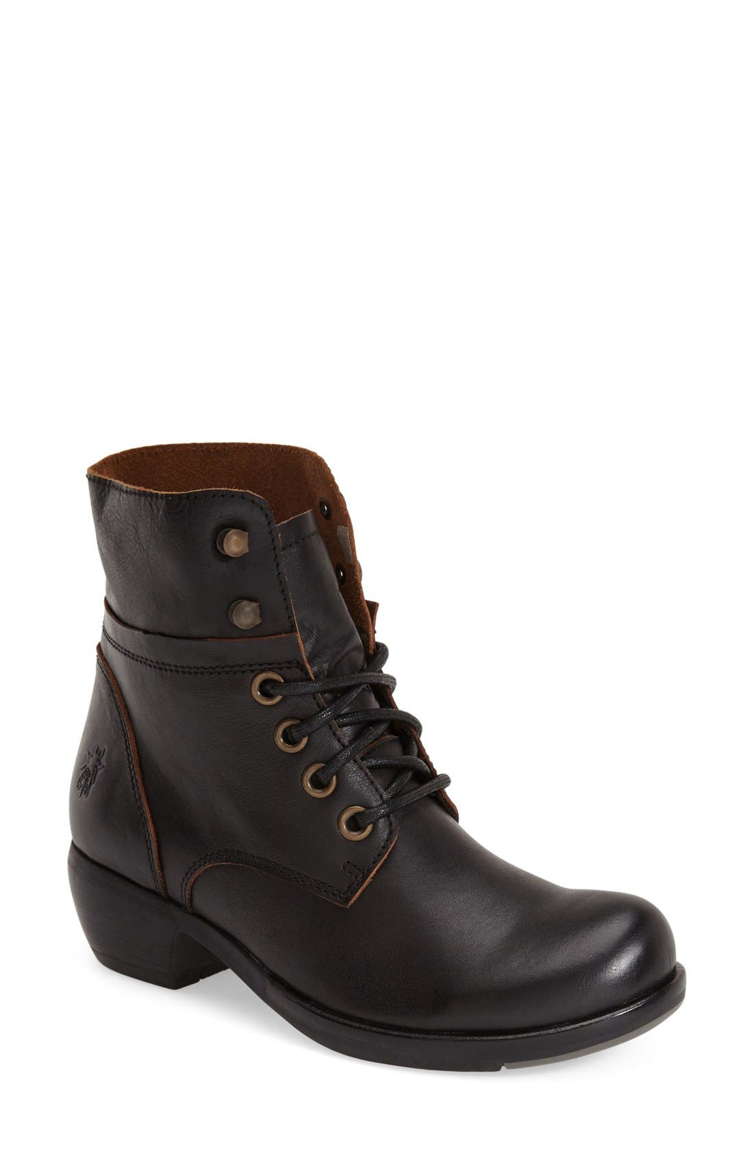 'Miga' Lace-Up Boot, Main, color, BLACK LEATHER