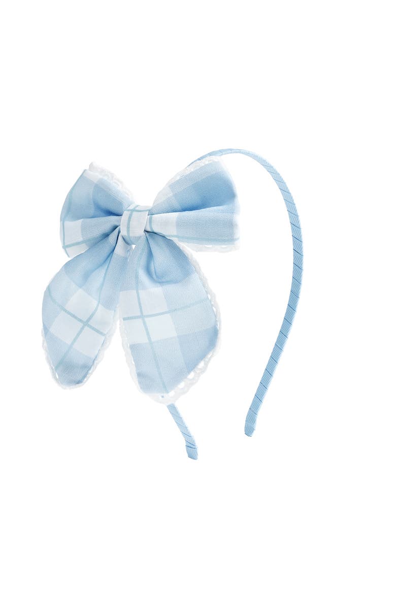 Blue Plaid Bow Headband, Main, color, Blue