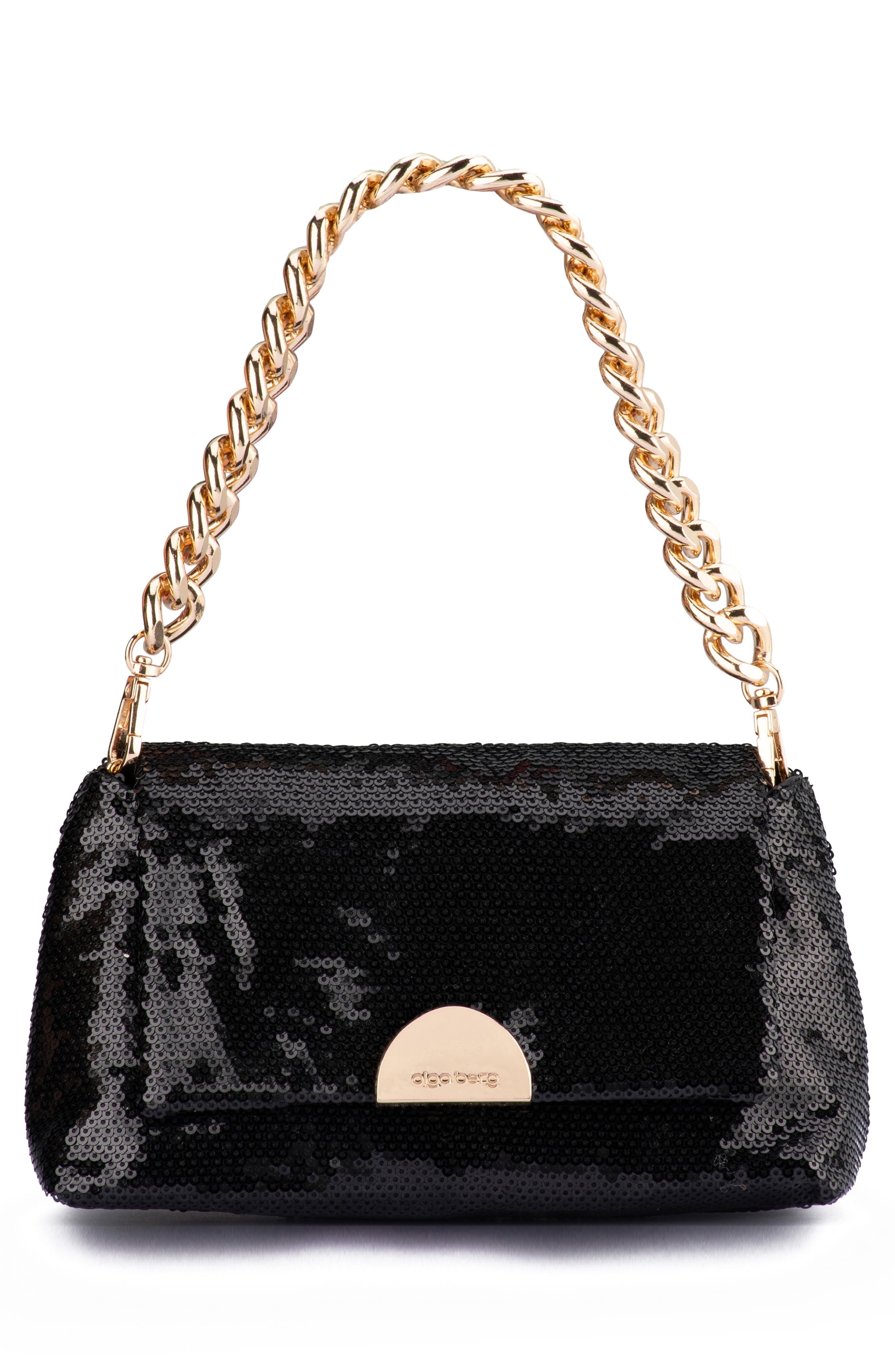 Olga Berg Lily Sequin Shoulder Bag, Alternate, color, Black