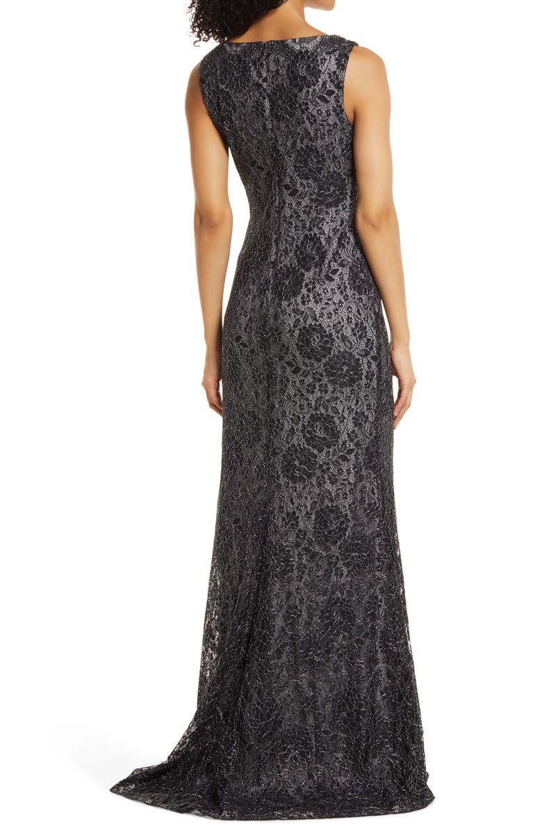 SHO by Tadashi Shoji Plunge Neck Metallic Lace Gown, Alternate, color, 