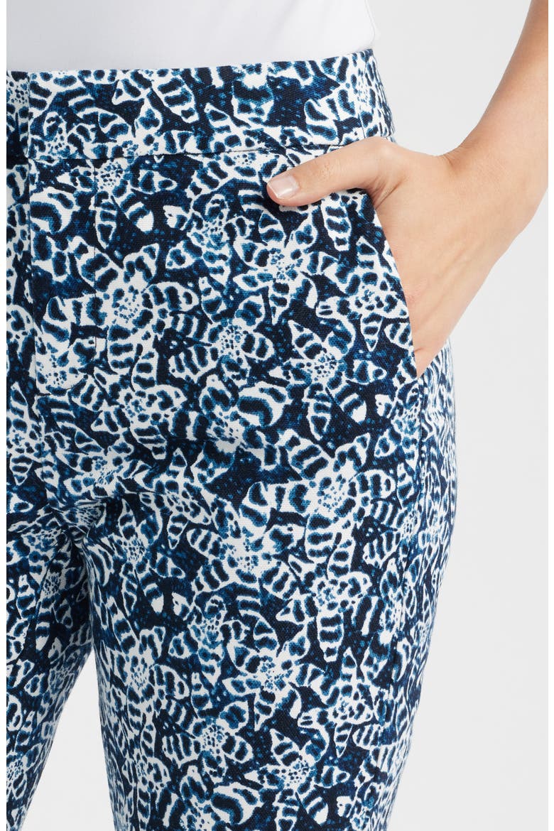 Plaza Shibori Lilies Stretch Cotton Boot Cut Pants, Alternate, color, INDIGO MULTI