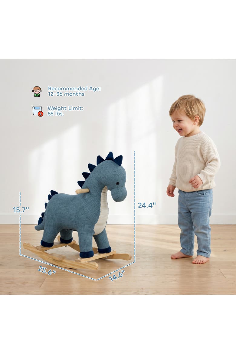 Dinosaur Baby Rocking Horse with Sound, 12-36 Months, Dark Blue, Alternate, color, Blue