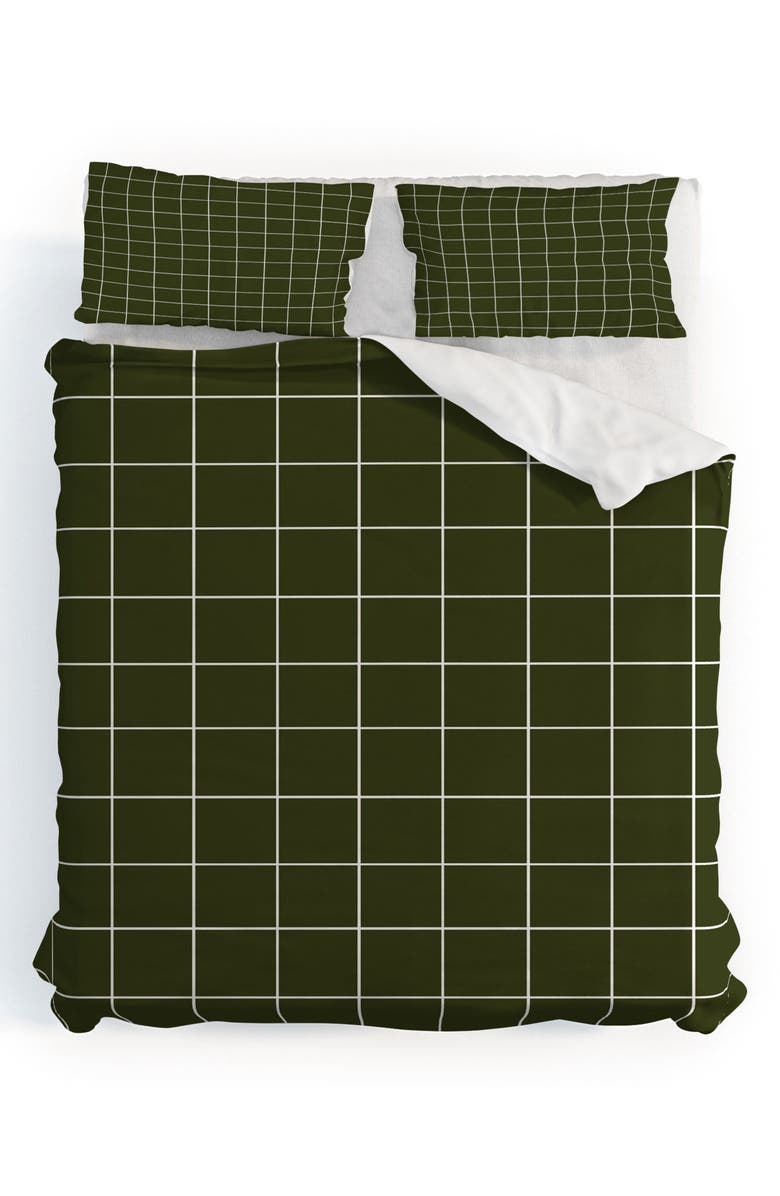 Deny Designs Grid Duvet Cover & Shams Set, Main, color, Green