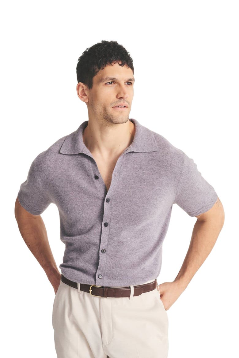 Signature Cashmere Short Sleeve Button Down, Main, color, Fog