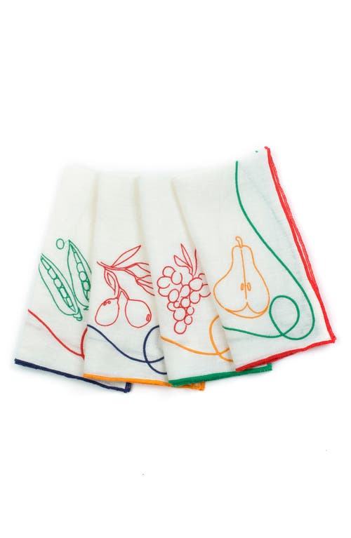 Misette Fete Embroidered Linen Napkins 4-piece Set In White Multicolor