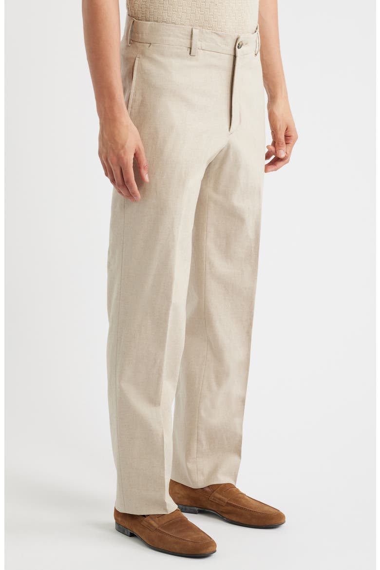 Flat Front Cotton & Linen Straight Leg Pants, Alternate, color, KHAKI
