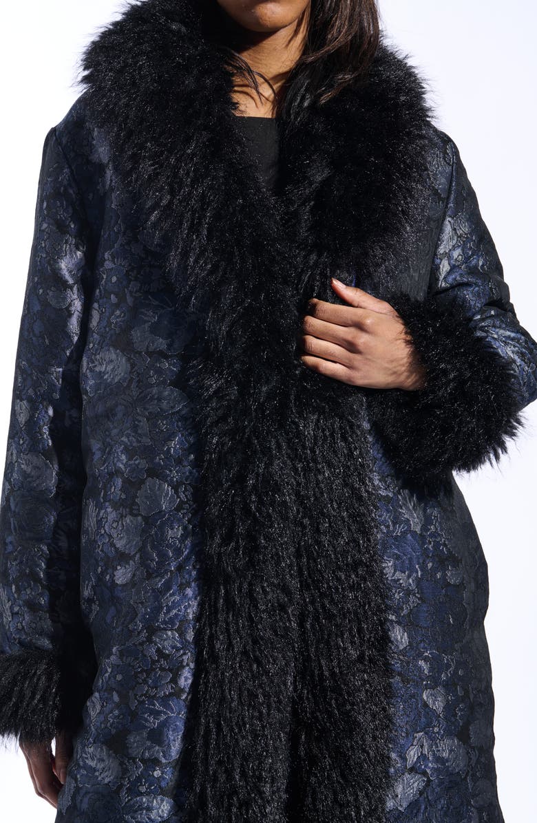 Ilsa Faux Fur Trim Jacquard Coat