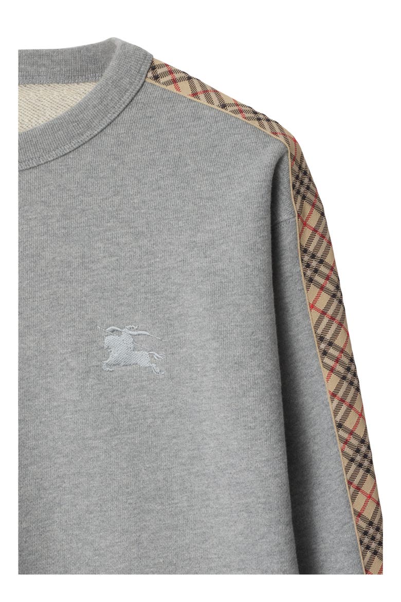 Check Trim Cotton Sweatshirt, Alternate, color, Pale grey melange