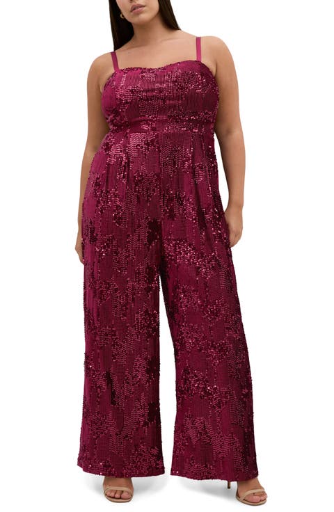 Sequin Sleeveless Wide Leg Jumpsuit (Plus)