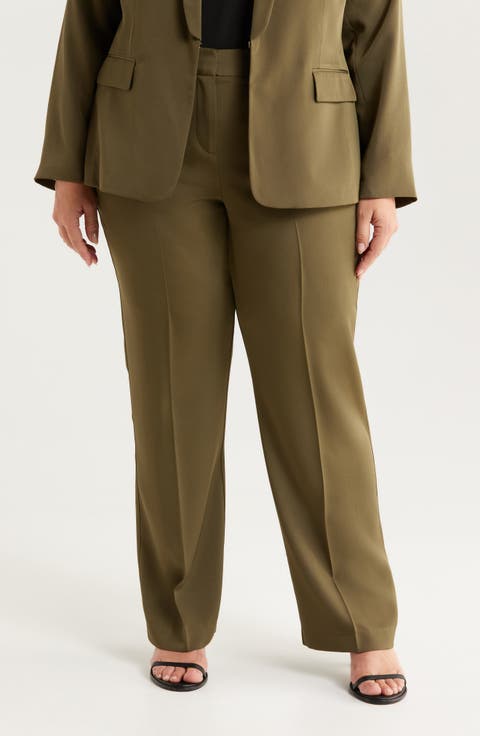 Brushed Woven Straight Leg Pants (Plus)