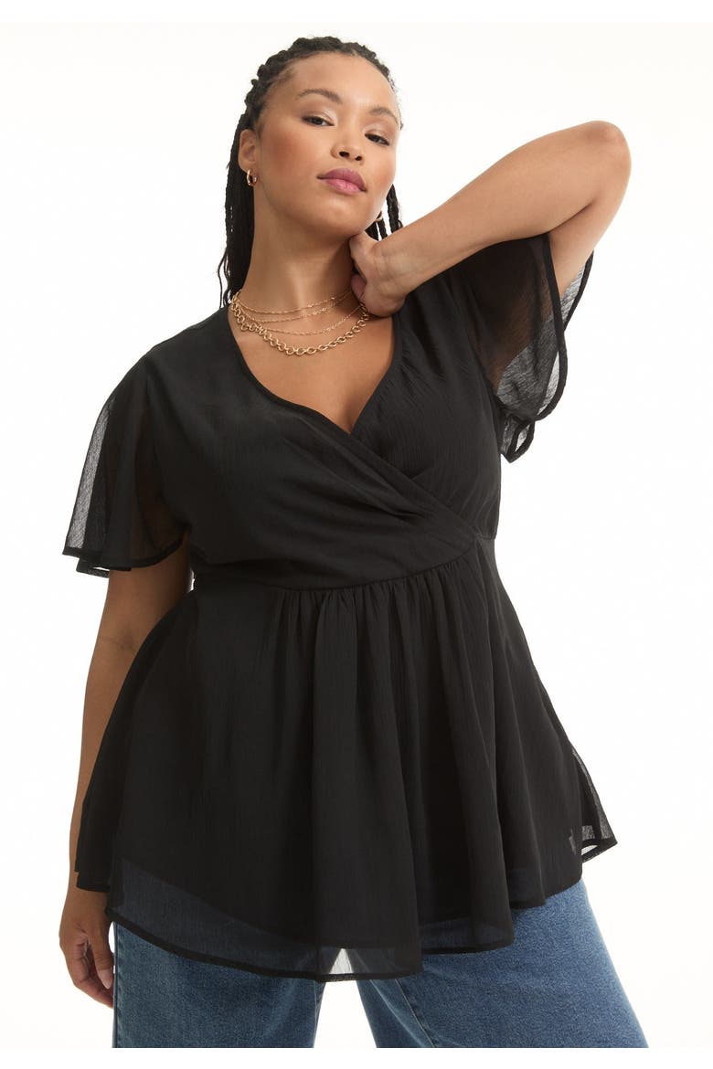 Faux Wrap Fit-And-Flare Top, Alternate, color, BLACK ONYX