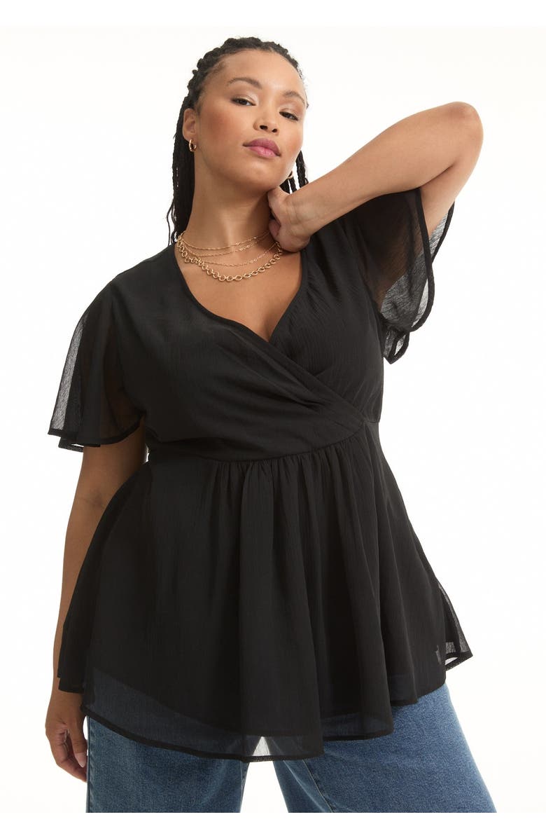 June + Vie Faux Wrap Fit-and-Flare Top, Alternate, color, Black Onyx
