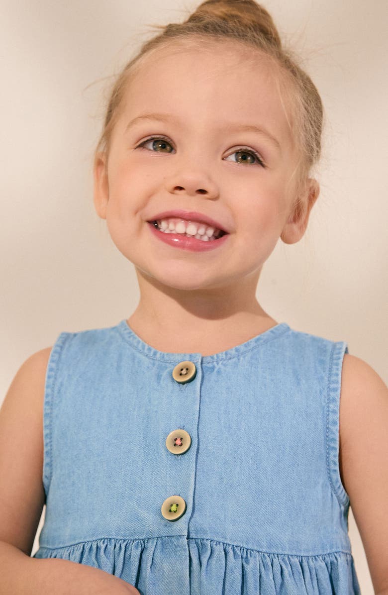 NEXT Kids' Floral Embroidered Sleeveless Denim Dress, Alternate, color, 