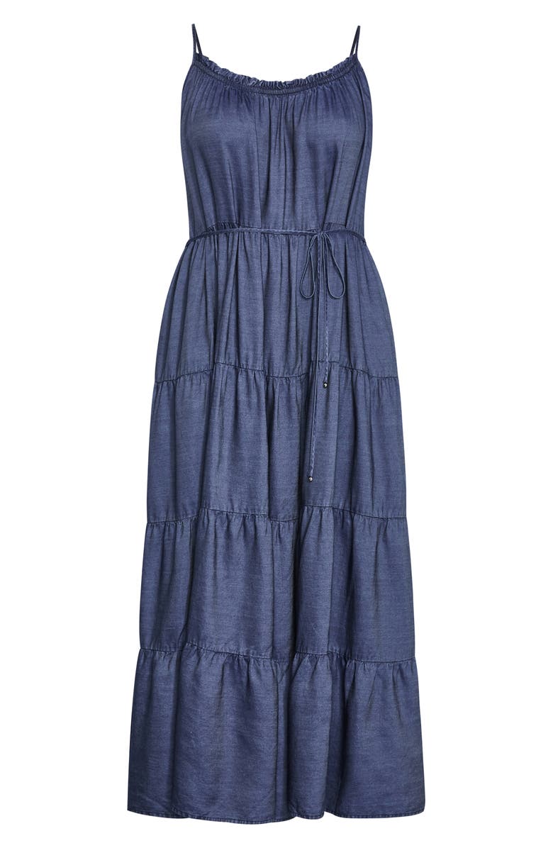 City Chic Island Tiered Maxi Dress, Alternate, color, Dark Wash