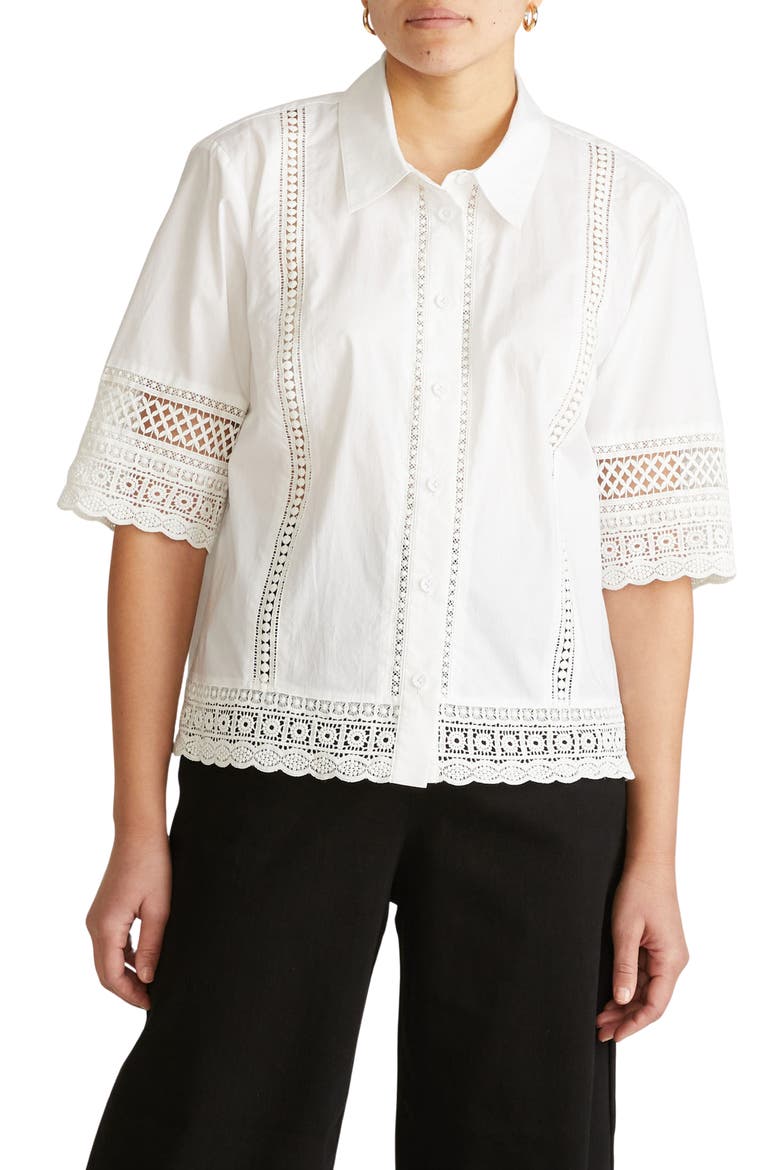 Dora Poplin Button-Up Top, Main, color, WHITE