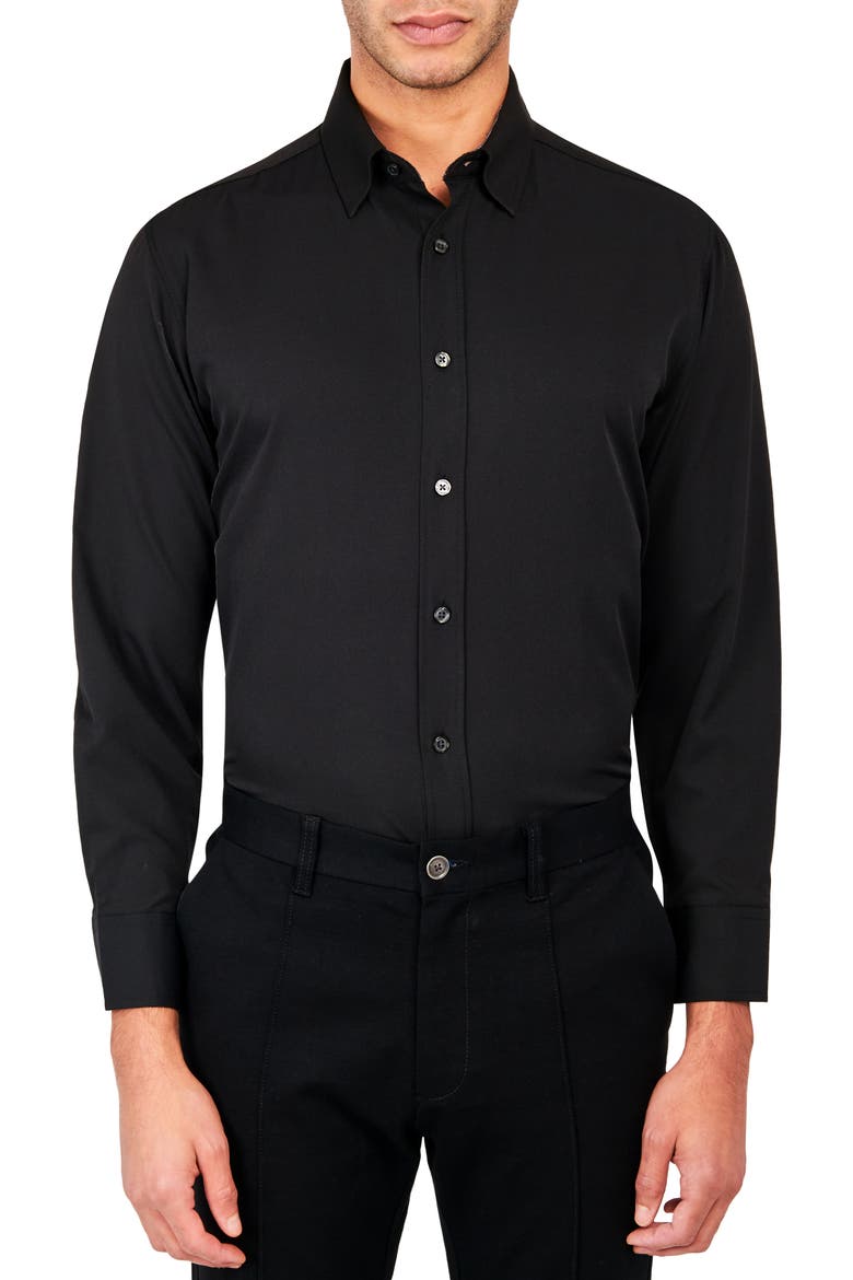Regular Fit Solid Performance Dress Shirt, Main, color, BLACK