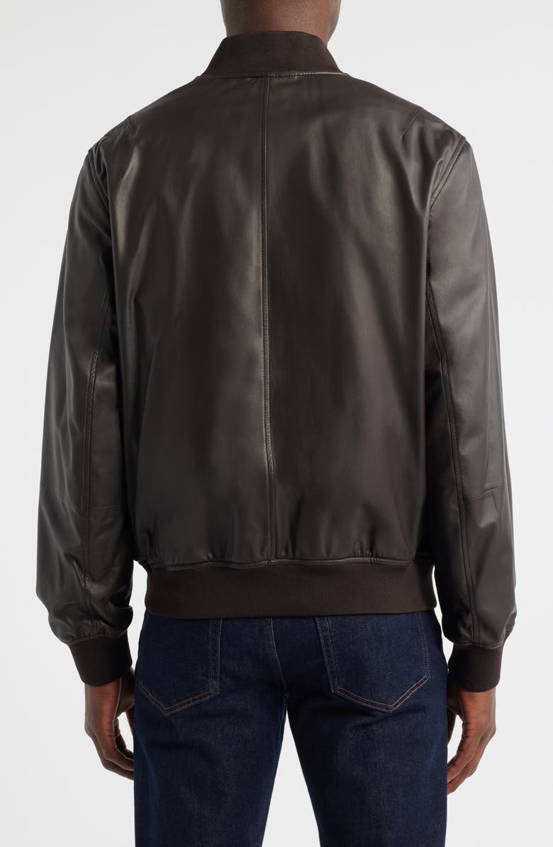 Emporio Armani Brown Leather Bomber Jacket, Alternate, color, Brown