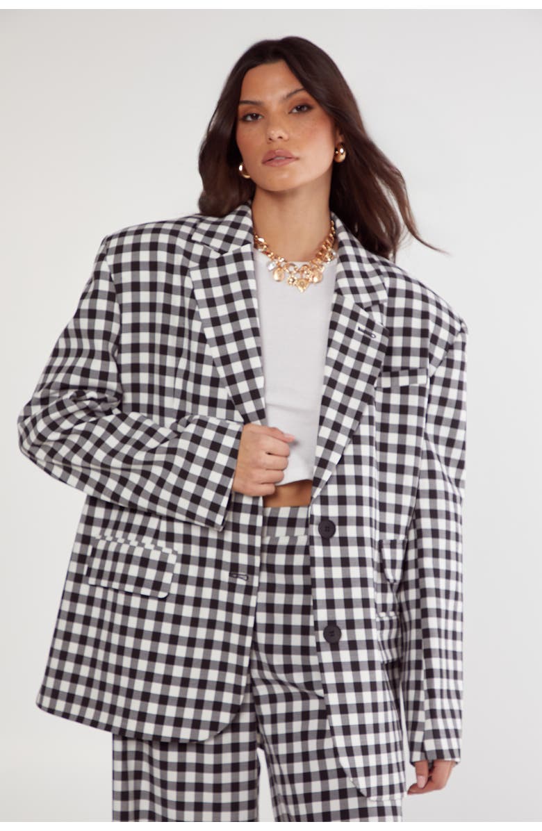 NASTY GAL Gingham Tailored Blazer, Main, color, Mono