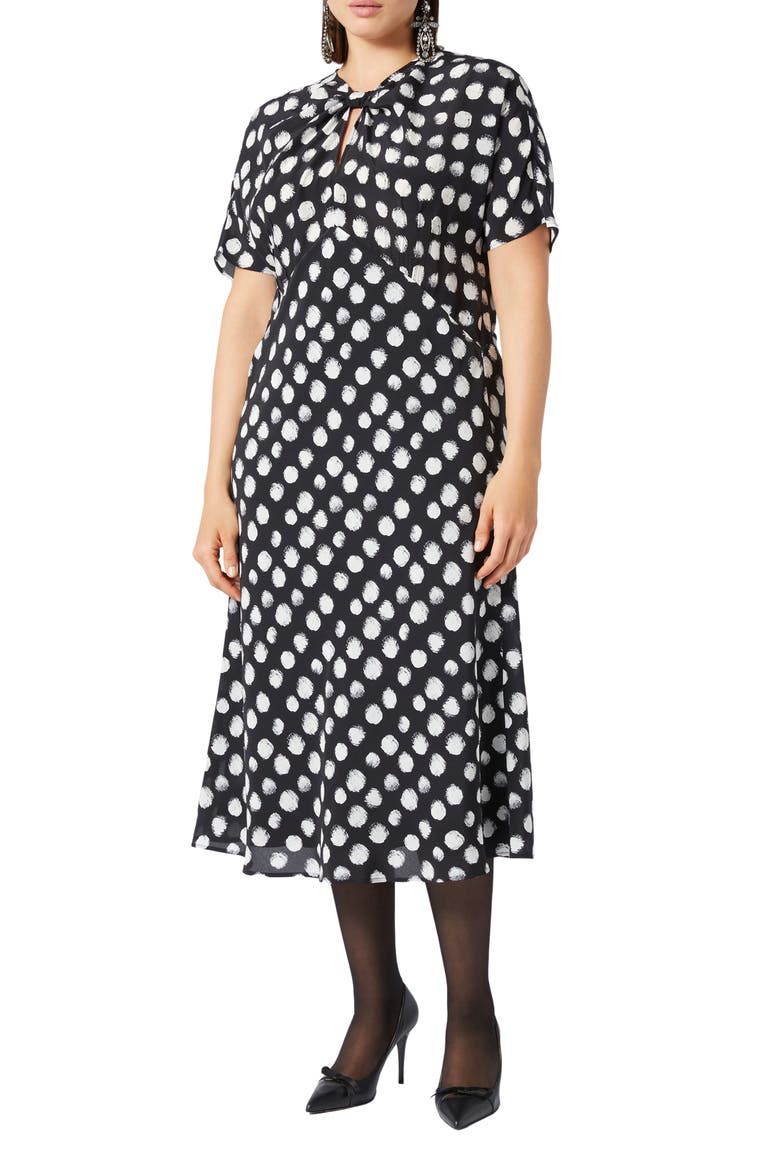 Zuai Dot Print Silk Crêpe de Chine Dress, Main, color, BLACK