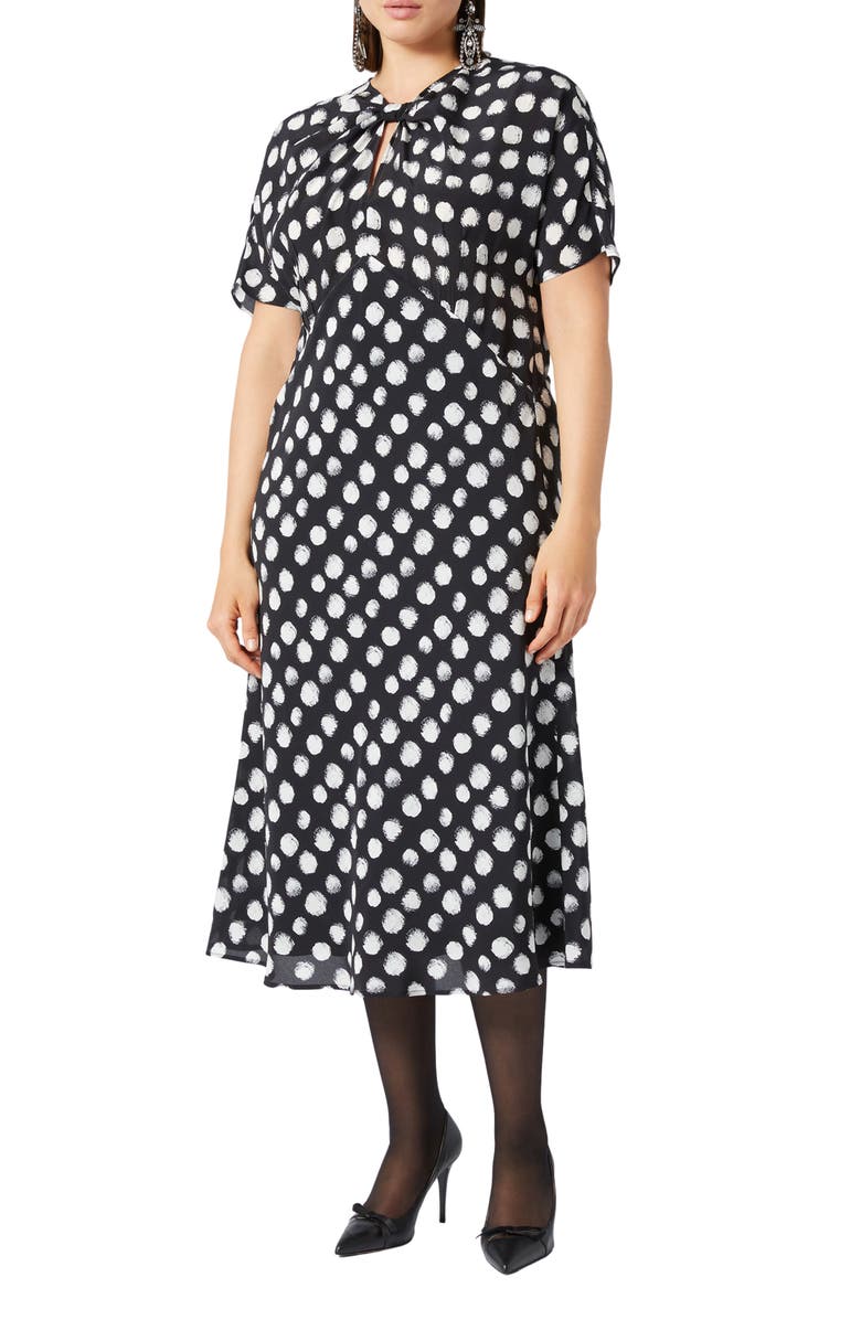 Marina Rinaldi Zuai Dot Print Silk Crêpe de Chine Dress, Main, color, Black