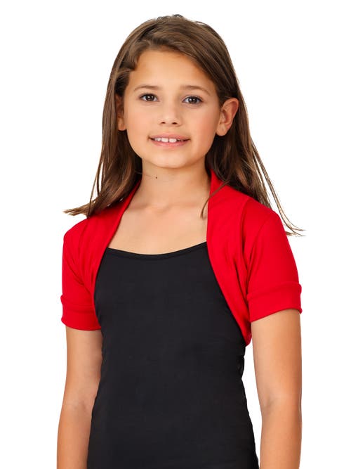 24sevenkid Open Front Short Sleeve Cropped Bolero Shrug In Red