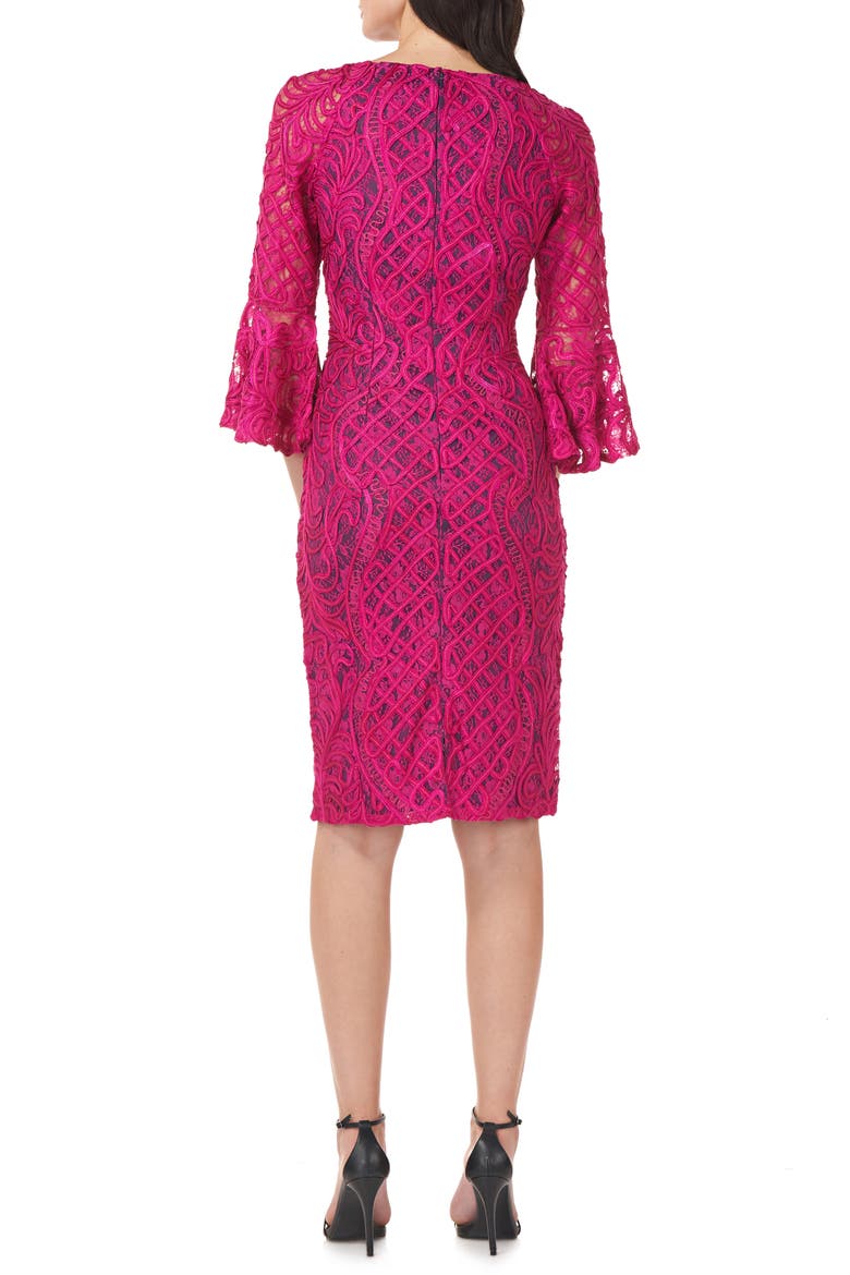 Bell Sleeve Soutache Cocktail Dress, Alternate, color, MAGENTA/ MIDNIGHT