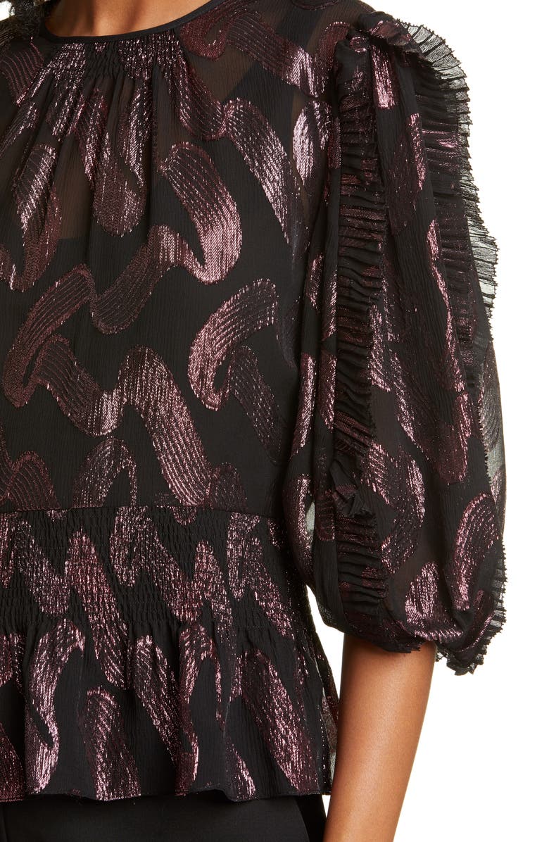 Rebecca Taylor Short Sleeve Lurex Top, Alternate, color,