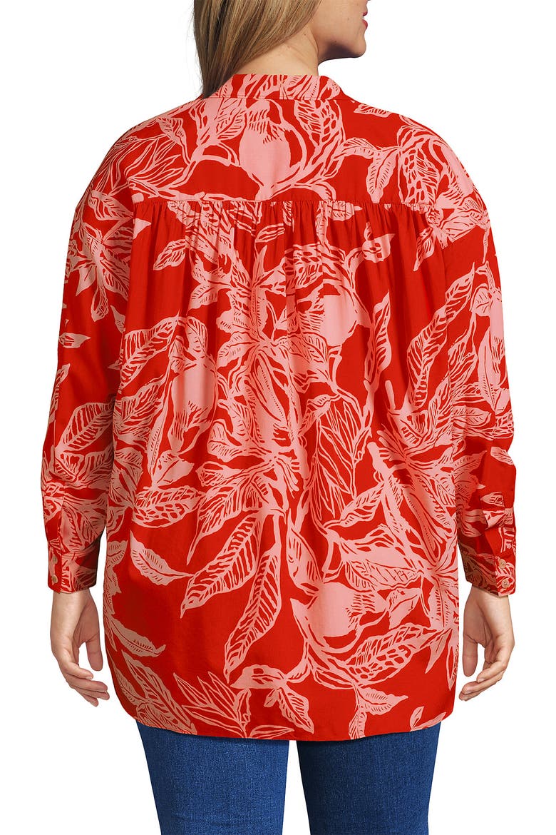 Women's Plus Size Cotton Voile Billowy Oversized Shirt, Alternate, color, Mandarin Orange Etched Leaves