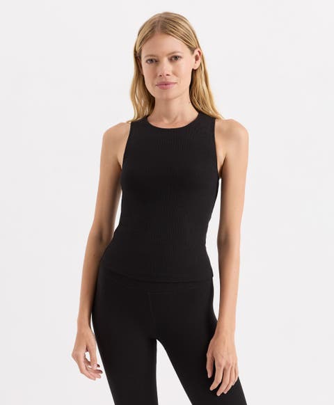 On The Go-To Rib High-Neck Shelf Bra Tank Made with Organic Cotton