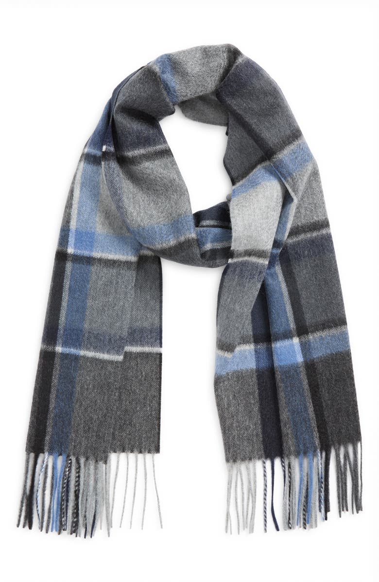 Andrew Stewart Plaid Cashmere Scarf, Main, color, Navy