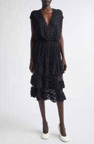 Dries Van Noten Tiered Ruffle Polka Dot Mesh Dress