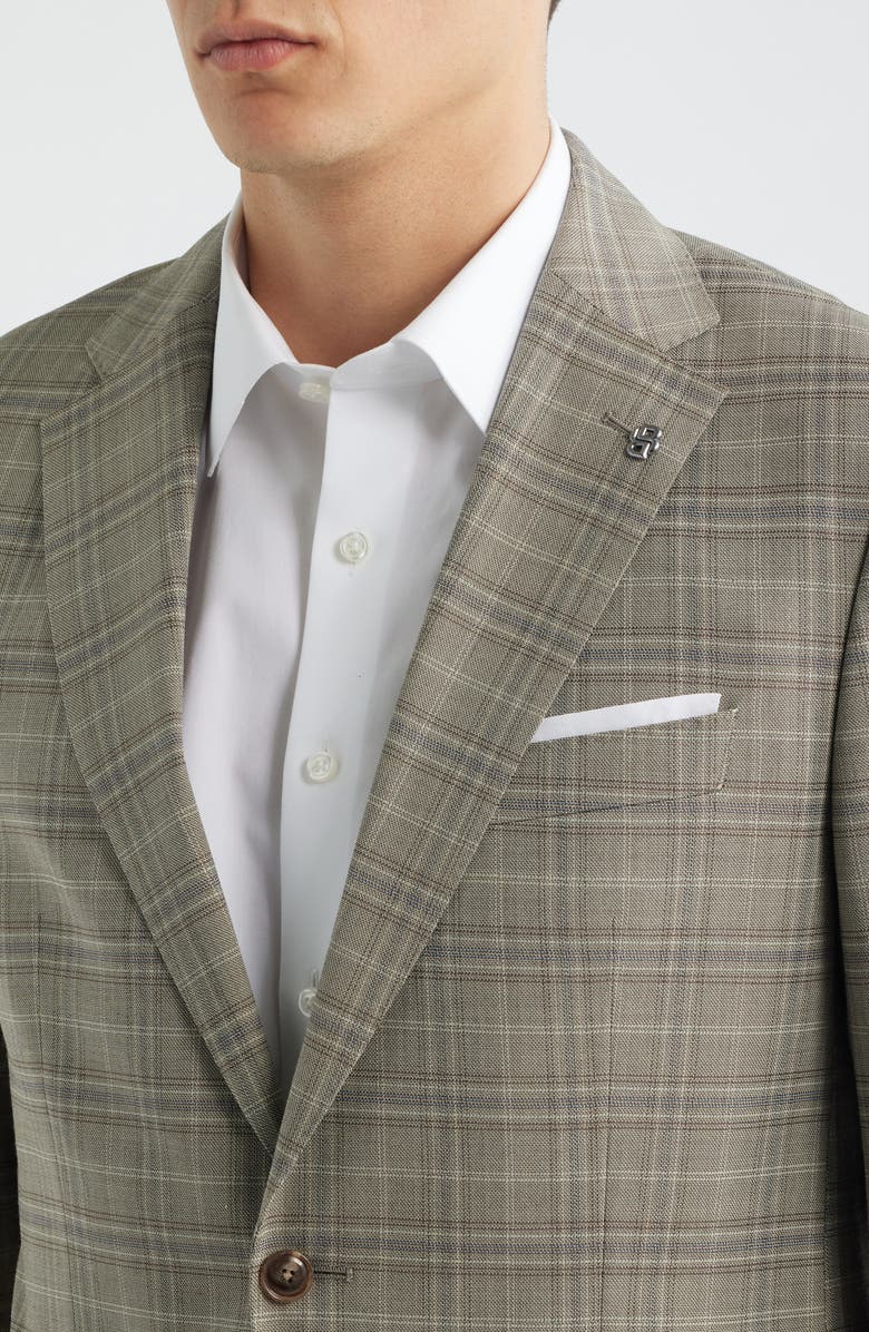 BOSS Hutson Slim Fit Plaid Stretch Sport Coat, Alternate, color, Open Bge
