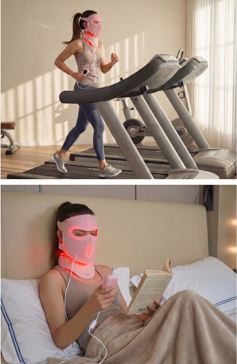 Lovery 4D LED Light Therapy Mask and Neck Set with Near-Infrared Light - Medical Grade Silicone - Anti aging Skin Rejuvenation, Alternate, color, Pink