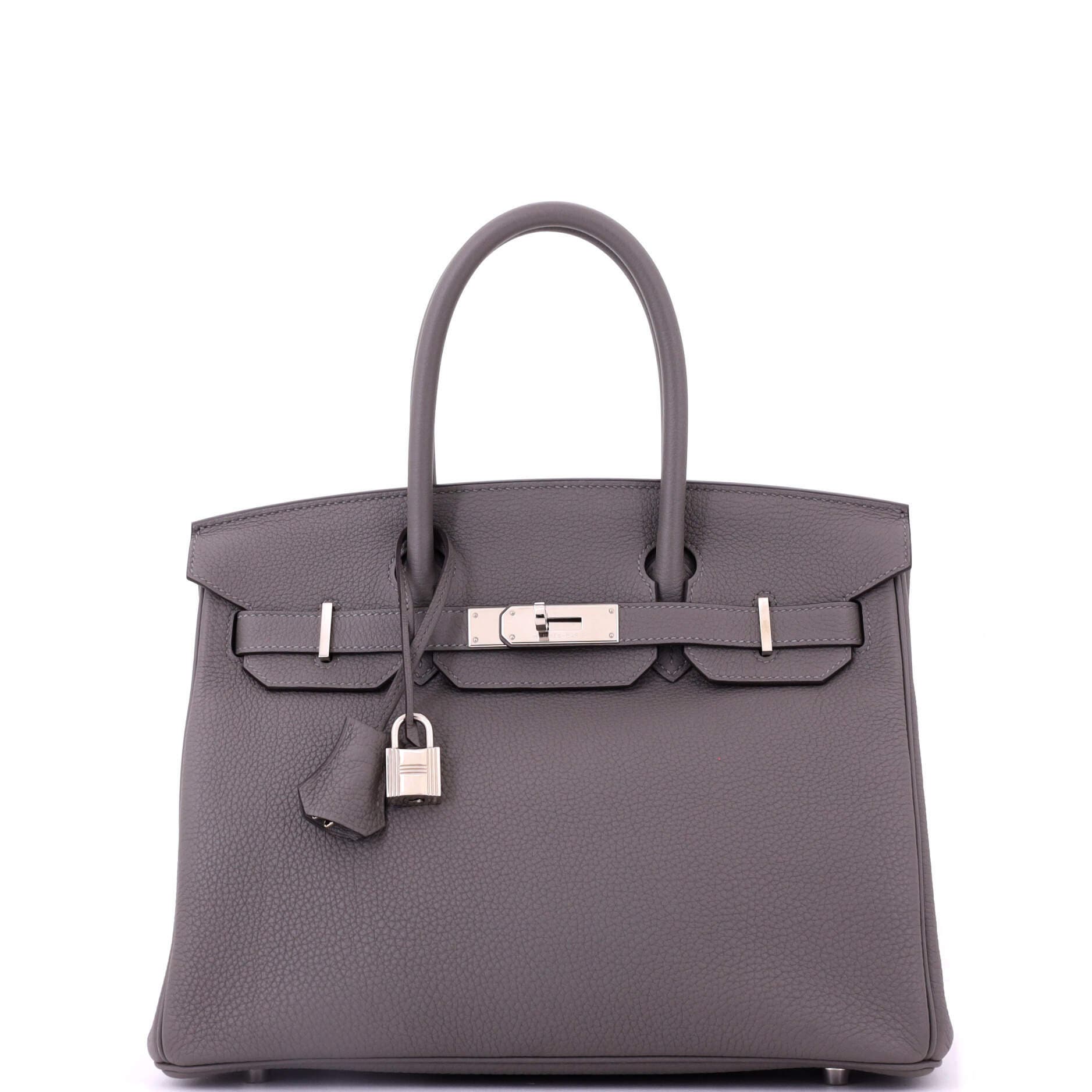 Pre-Owned Hermes Birkin Handbag Grey Togo with Palladium Hardware 30, Main, color, 
