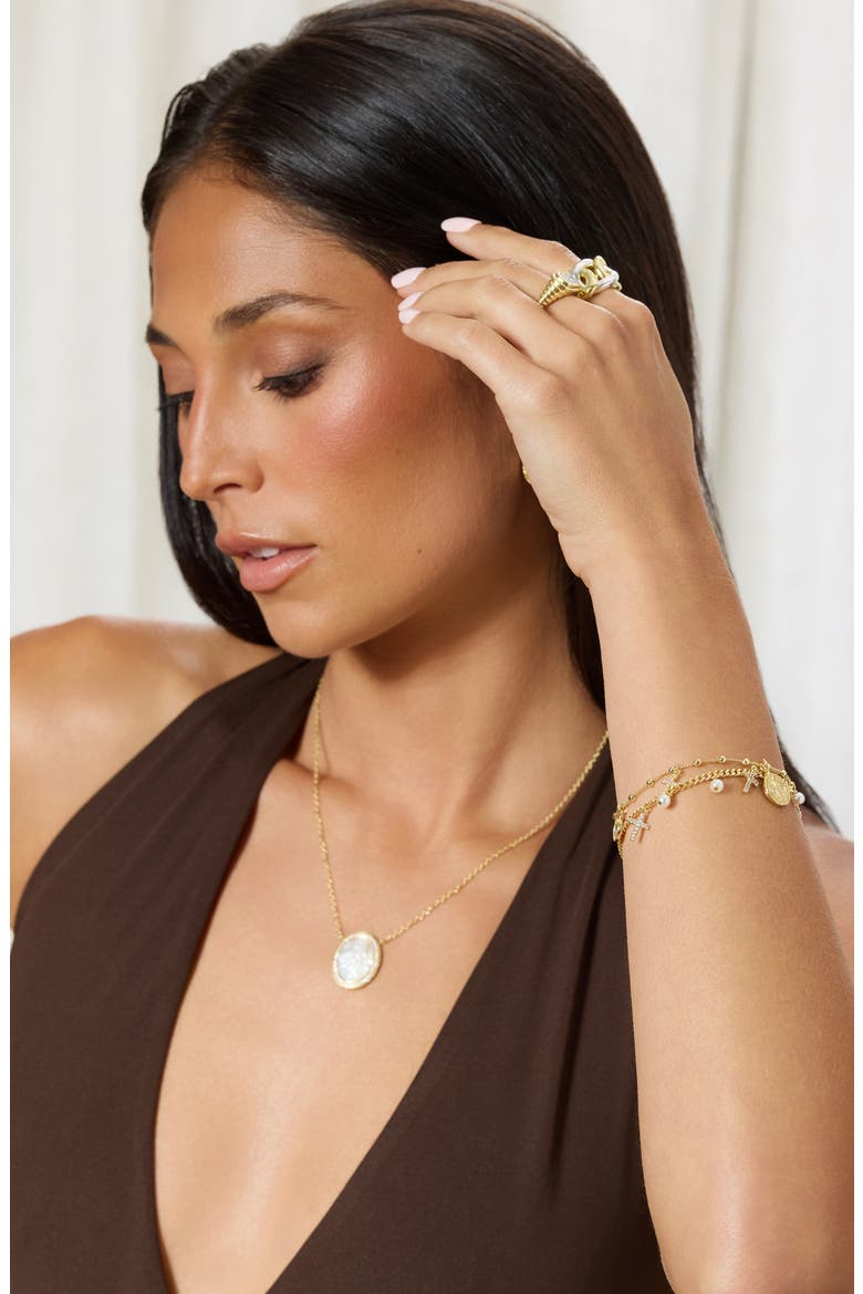 Medallion & Pavé Cubic Zirconia Cross Charm Bracelet, Alternate, color, GOLD