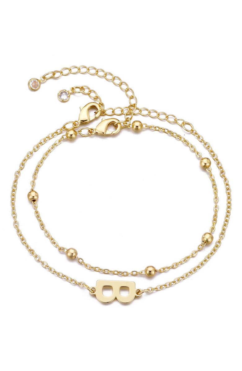 Adornia 2-Piece Initial Bead Chain Bracelet Set, Main, color, Gold-B