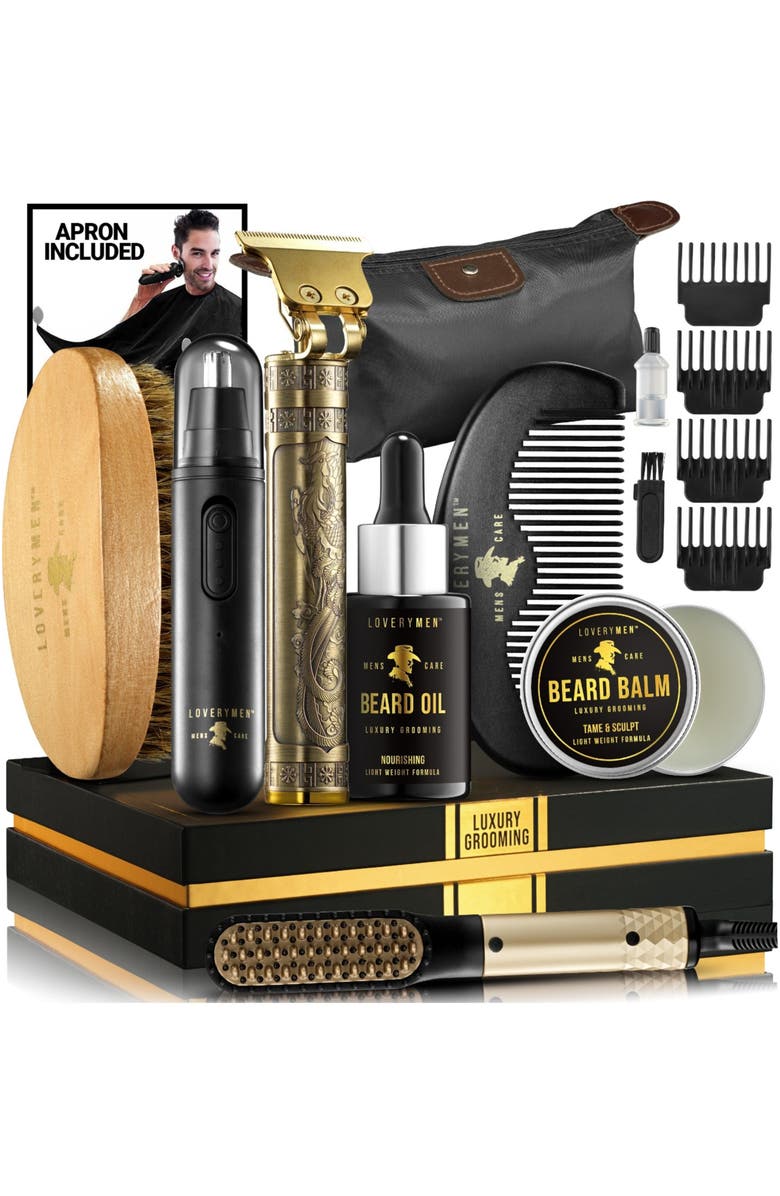 Lovery Men Beard Grooming Kit - 15pc Luxury Beard Care, Main, color, Black