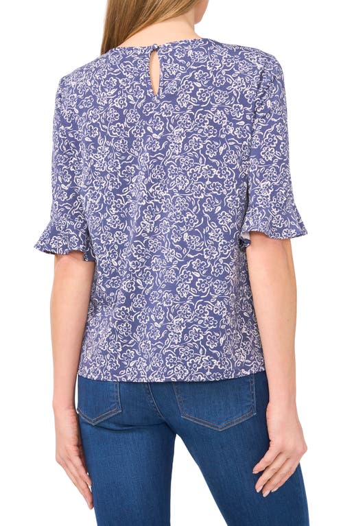 Cece Ruffle Cuff Crew Neck Knit Top In Ocean Blue