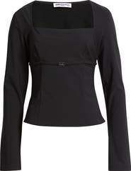Princess Polly FLOUNCE LONG SLEEVE TOP BLACK