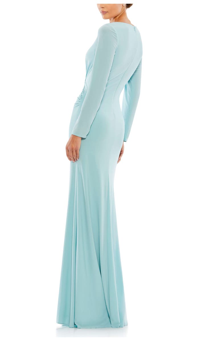 Long Sleeve Ruched Jersey V-Neck Gown