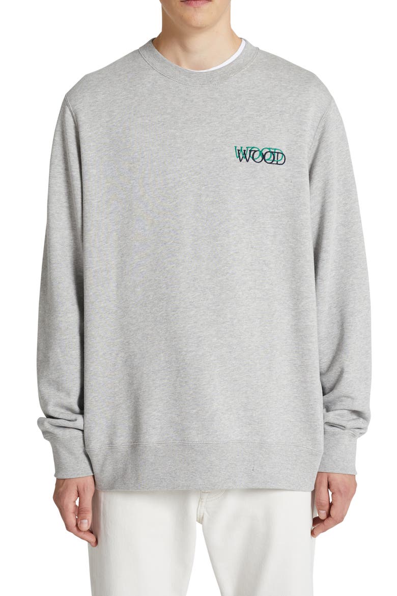 Hugh Oversize Embroidered Logo Organic Cotton Crewneck Sweatshirt, Main, color, GREY MELANGE