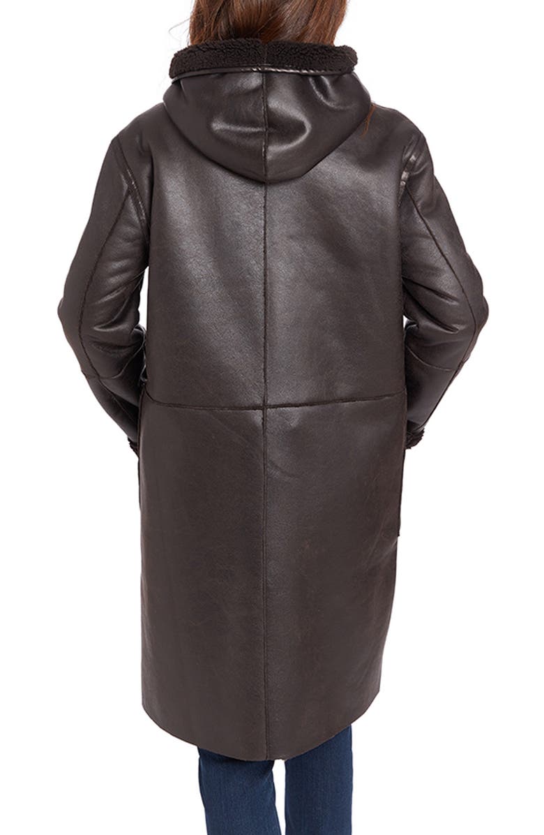 Frye Reversible Water Resistant Faux Shearling & Faux Leather Coat, Alternate, color, Brown