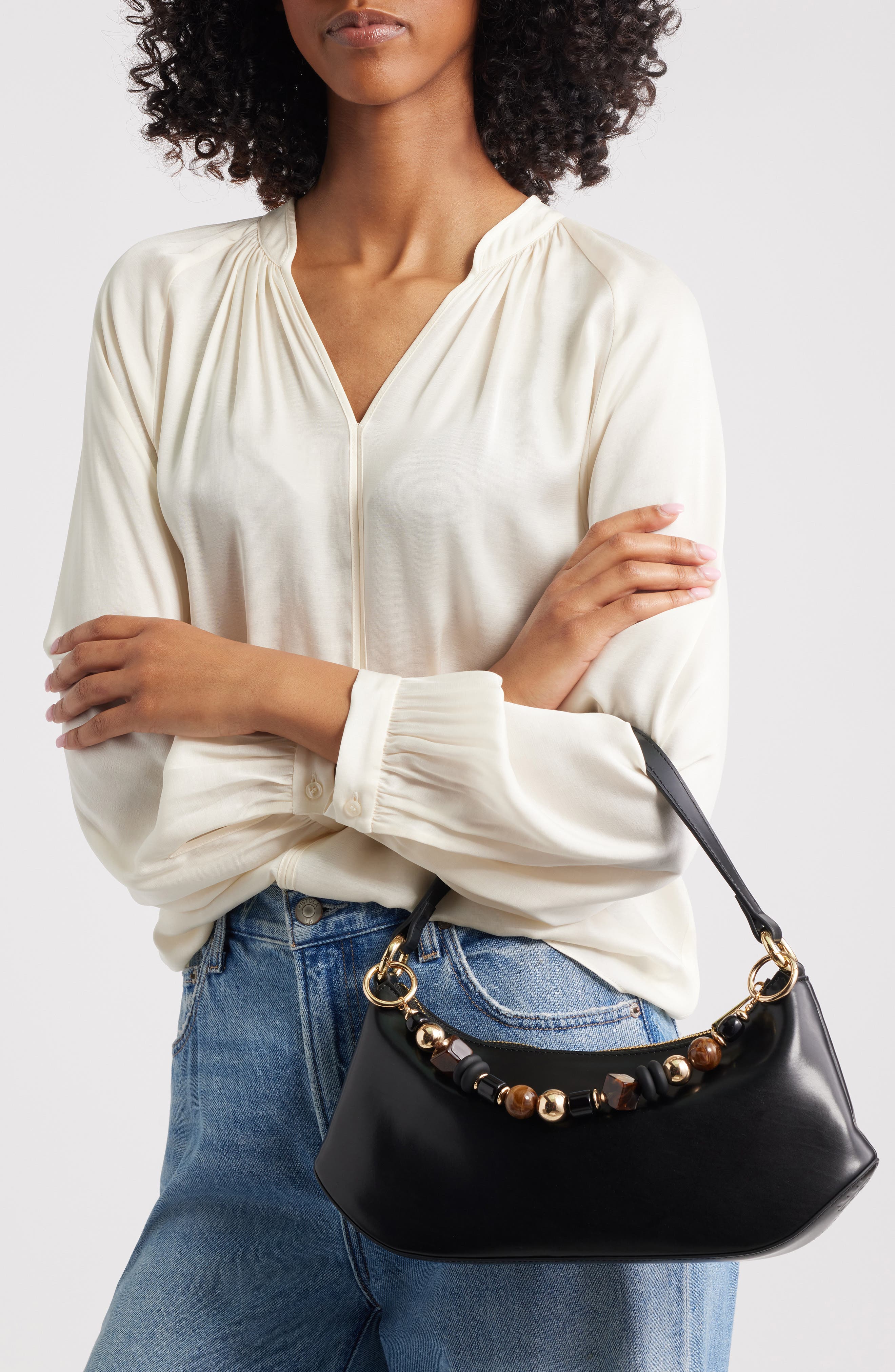 Chelsea28 Beaded Bag Chain, Alternate, color, Black- Gold