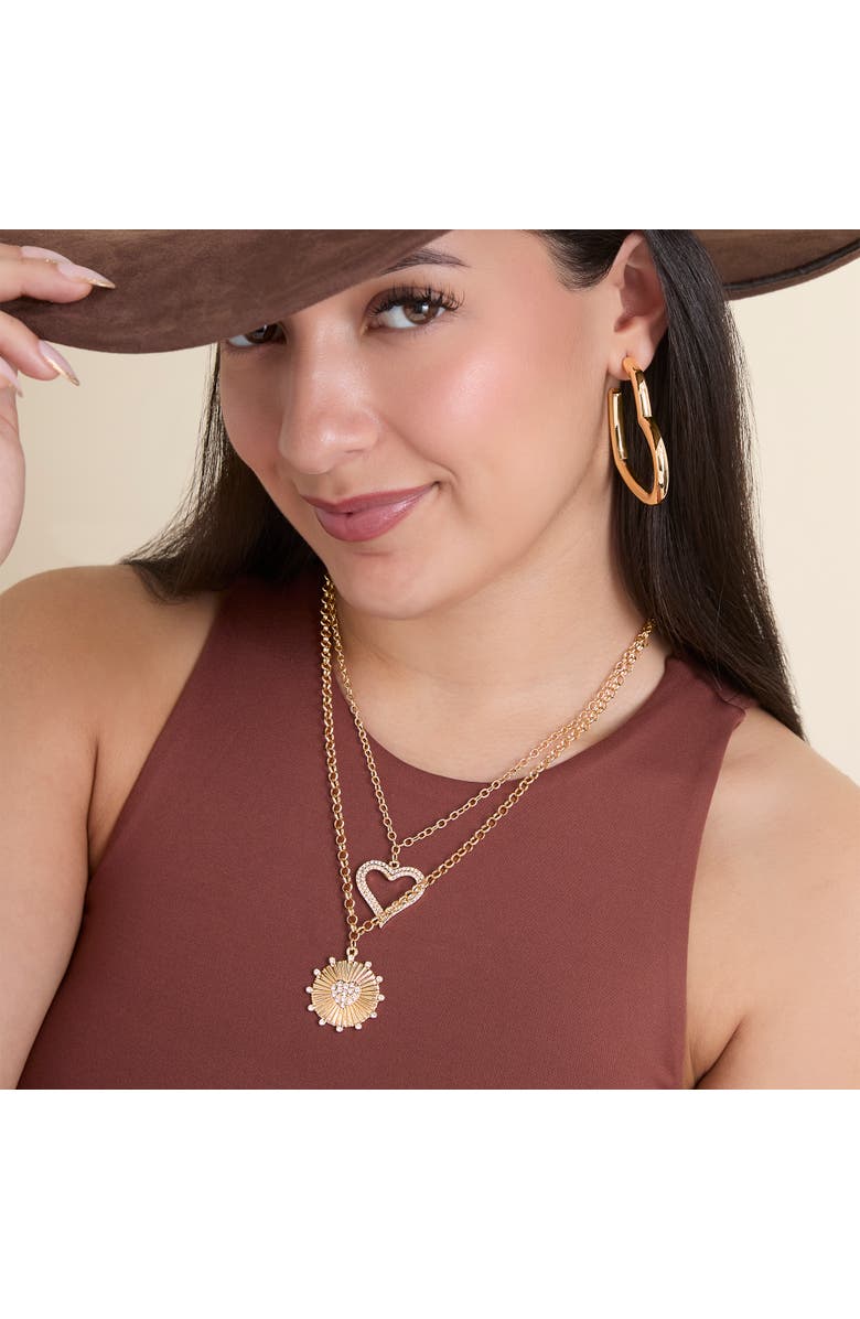 Jessica Simpson Open Heart Thin Wire Hoop Earrings in Gold, Alternate, color, Gold