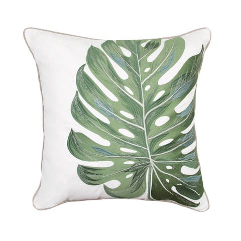 Monstera Leaf On White Indoor/Outdoor White Accent Pillow Decor